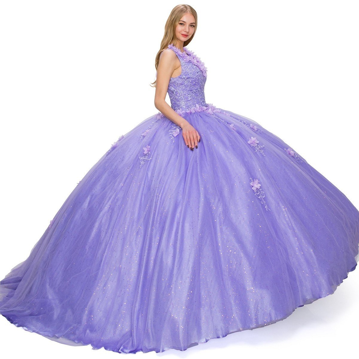 Floral Lace Quinceanera Dress by Cinderella Couture USA AS8025J-lilac