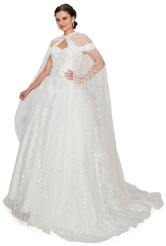 White Off the Shoulder Glitter Lace Tulle Quinceanera Gowns by Cinderella Couture USA AS4201WT