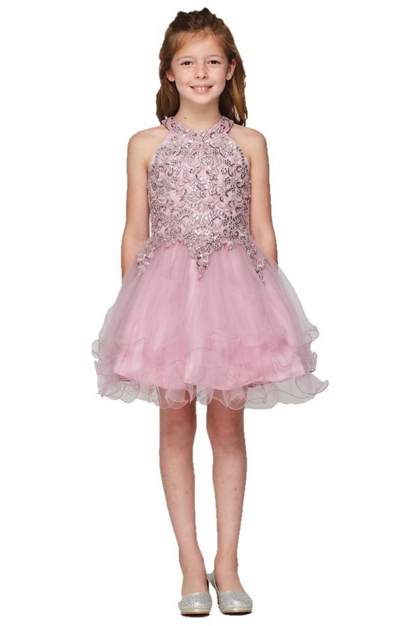 Halter Rhinestone Lace Girl Party Dress by Cinderella Couture USA AS5100