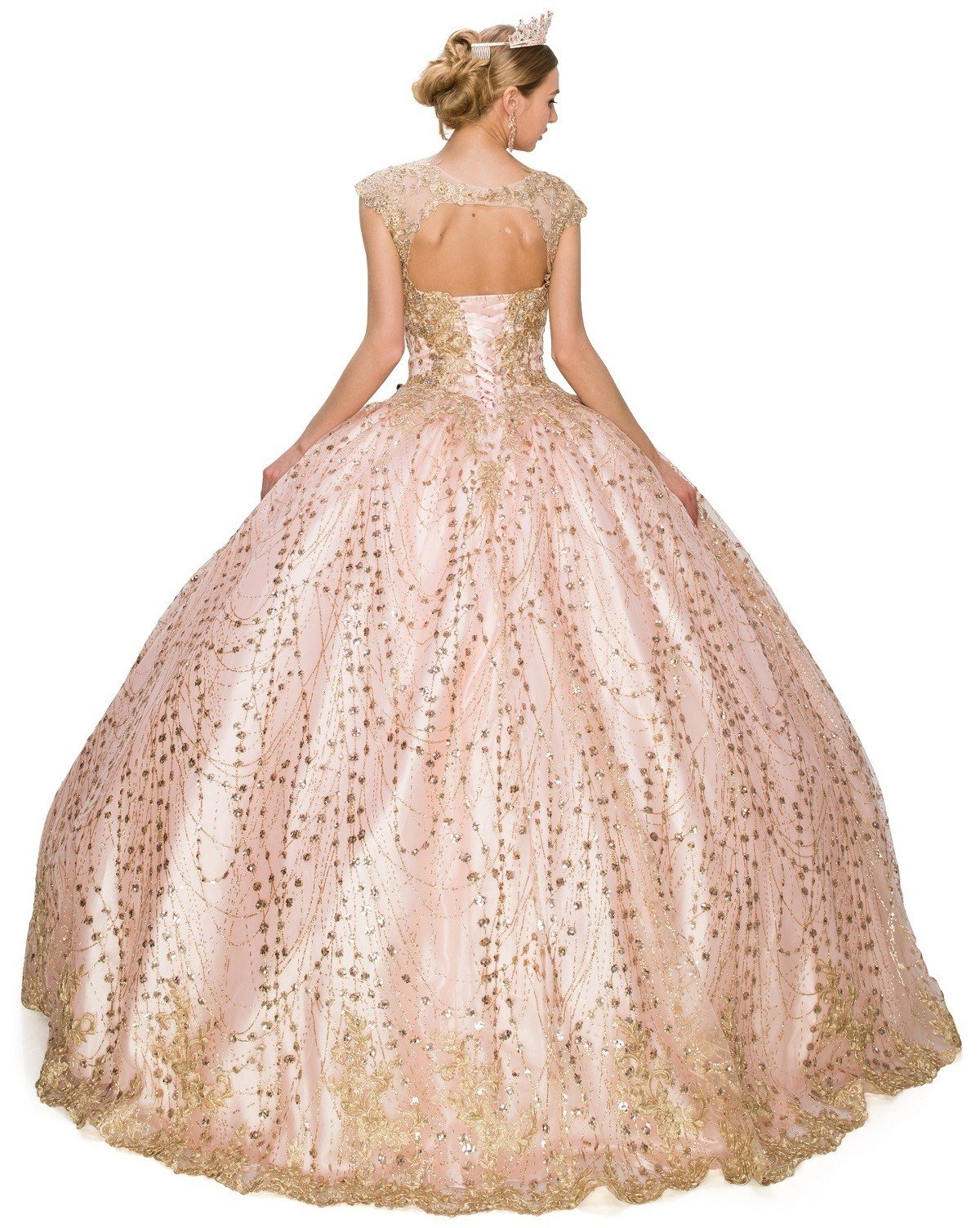 Glitter Satin Tulle Quinceanera Dress by Cinderella Couture USA AS8024J-rosegold