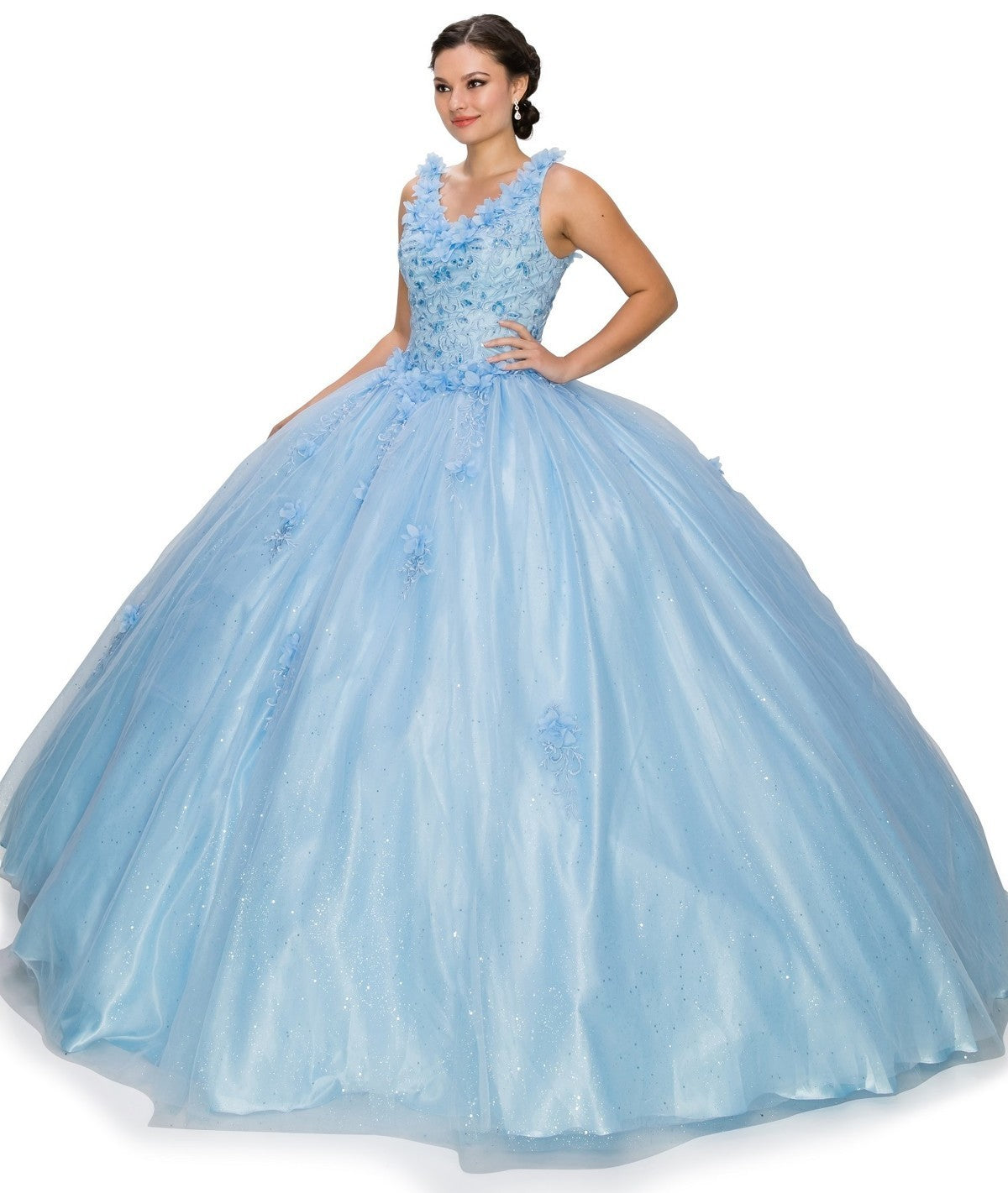 Glitter Tulle Quinceanera Dress by Cinderella Couture USA AS8025J-blue