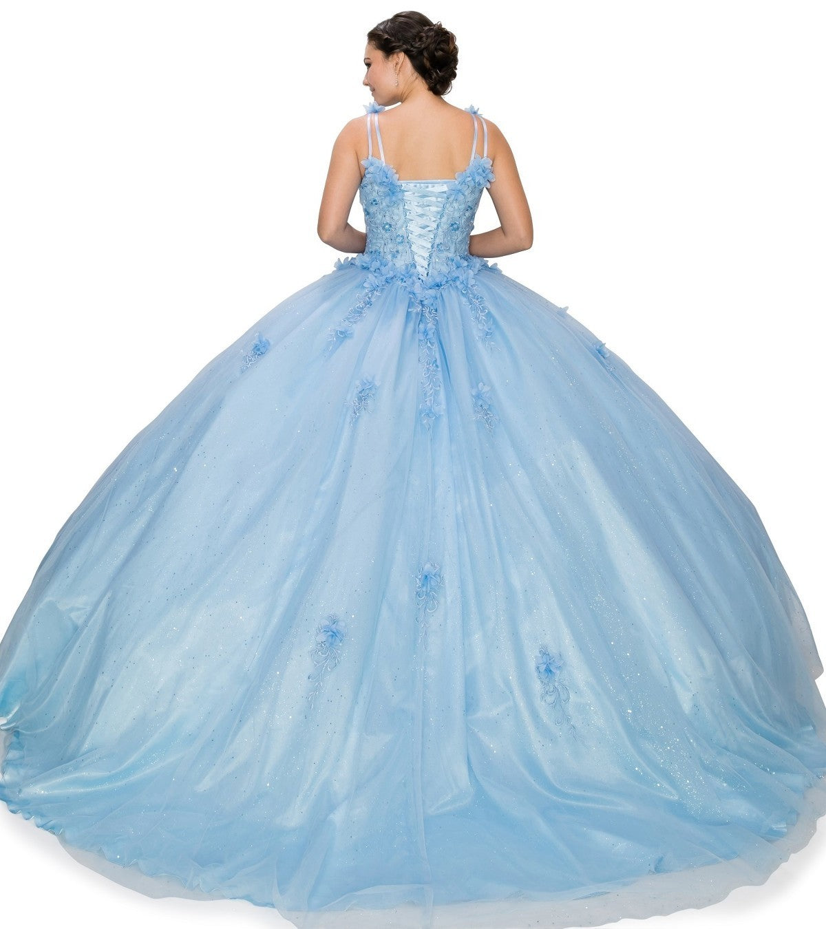 Glitter Tulle Quinceanera Dress by Cinderella Couture USA AS8025J-blue