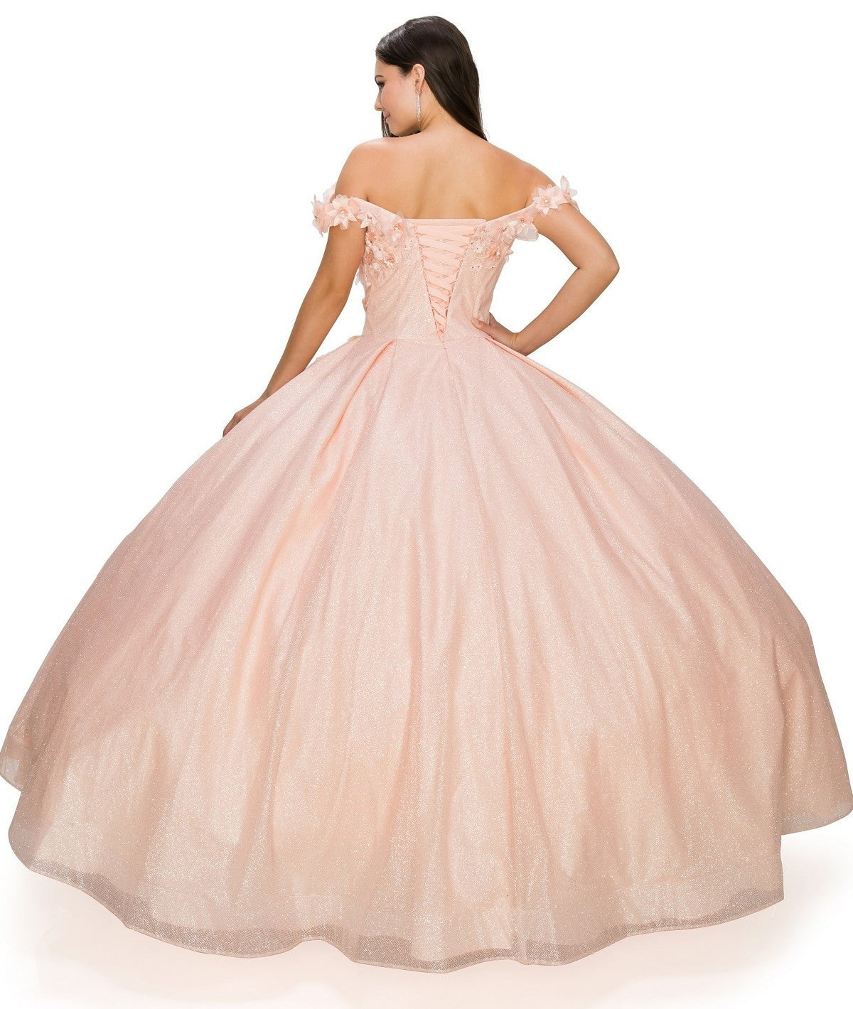 Off the Shoulder Floral Lace Tulle Quinceanera Dress by Cinderella Couture USA AS8020J-blush