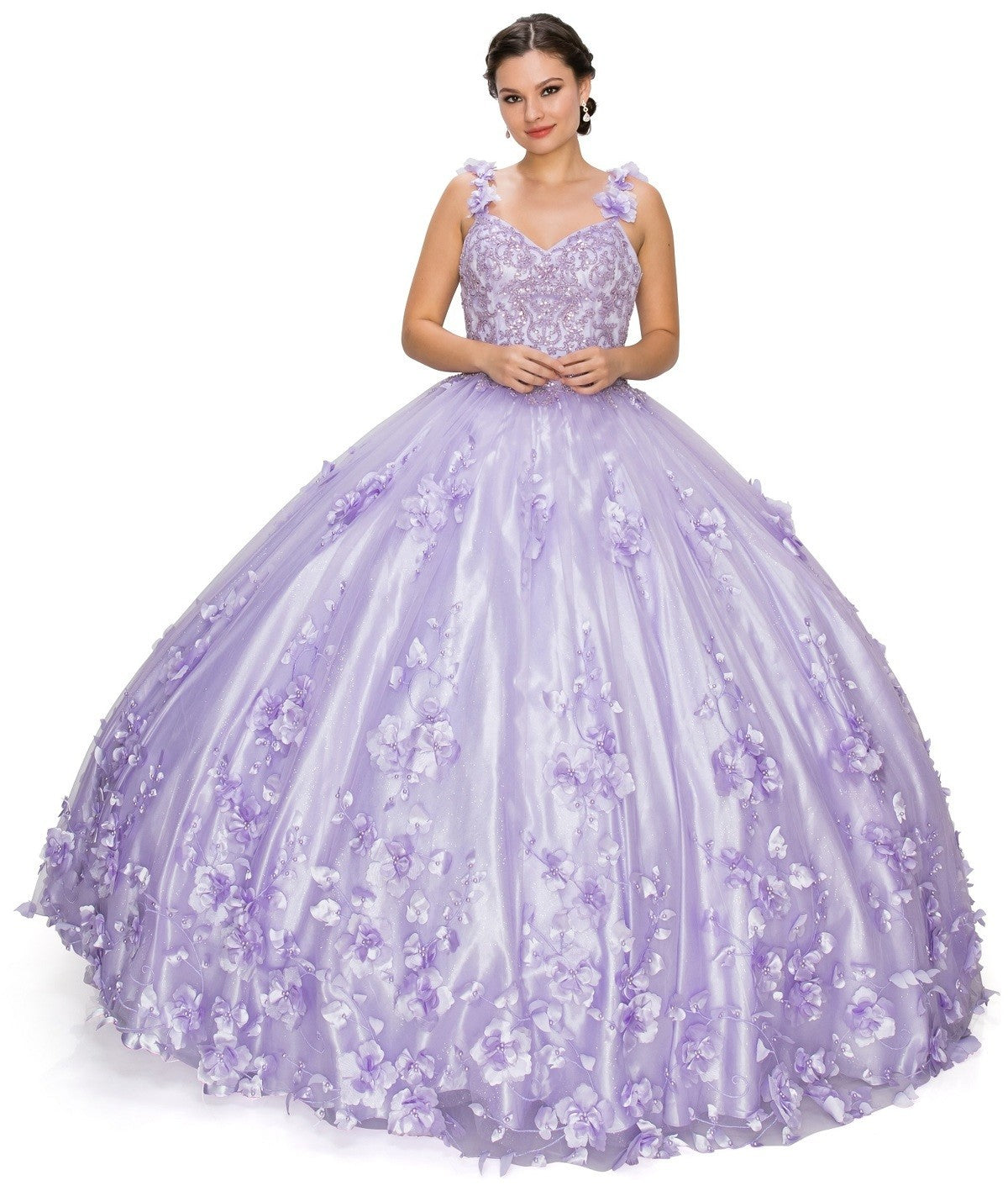 3D Stone/Pearl Embellishments floral Applique Quinceanera Dress by Cinderella Couture USA AS8030J