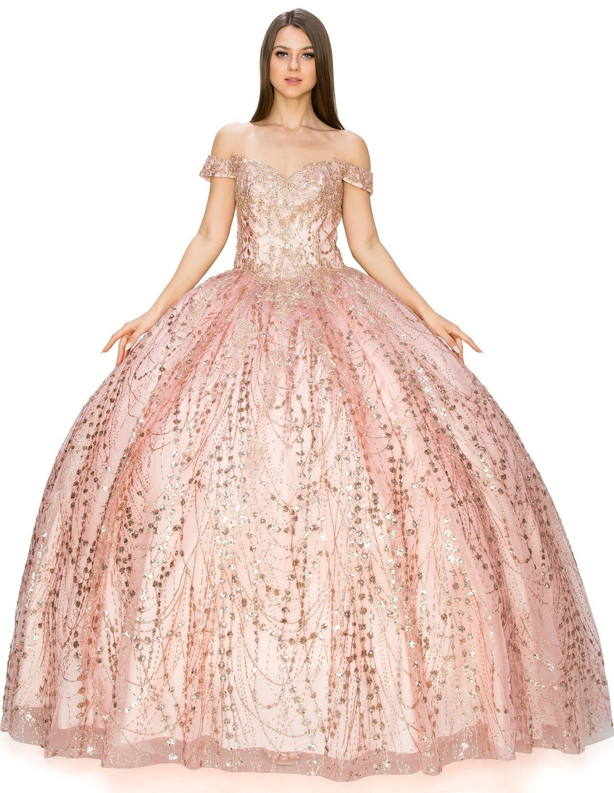 Glitter Tulle Quinceanera Dress by Cinderella Couture USA AS8033J-ROSE