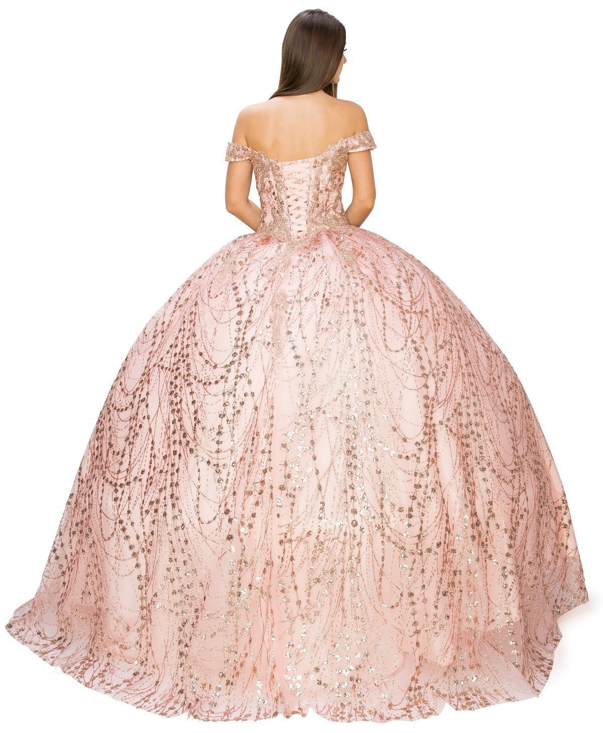 Glitter Tulle Quinceanera Dress by Cinderella Couture USA AS8033J-ROSE