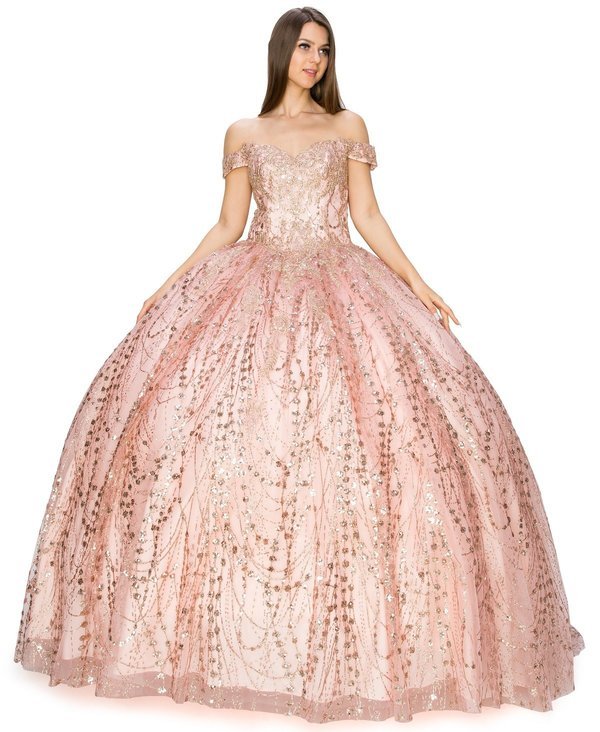 Glitter Tulle Quinceanera Dress by Cinderella Couture USA AS8033J-ROSE