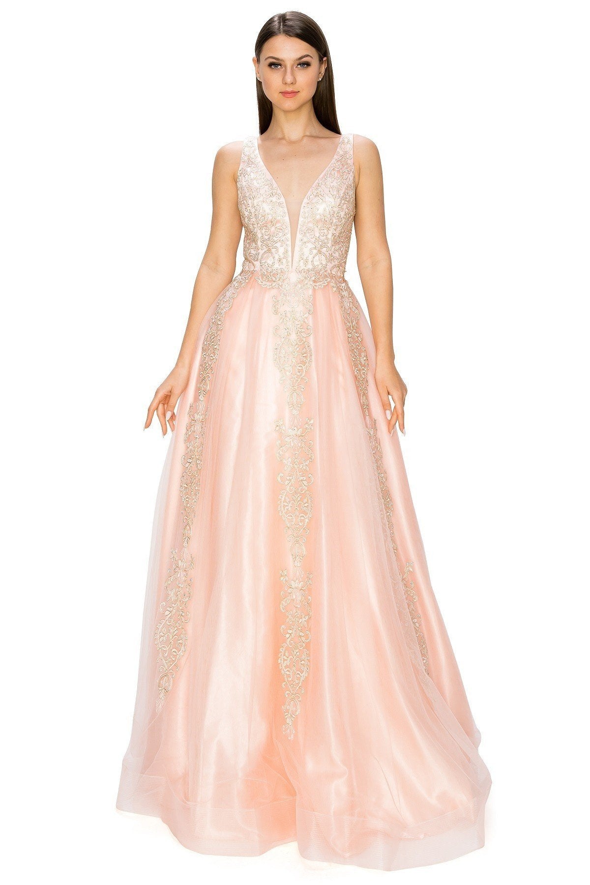 Blush Glitter Floral Lace Tulle Gown by Cinderella Couture USA AS8029J-Blush - Special Occasion/Curves