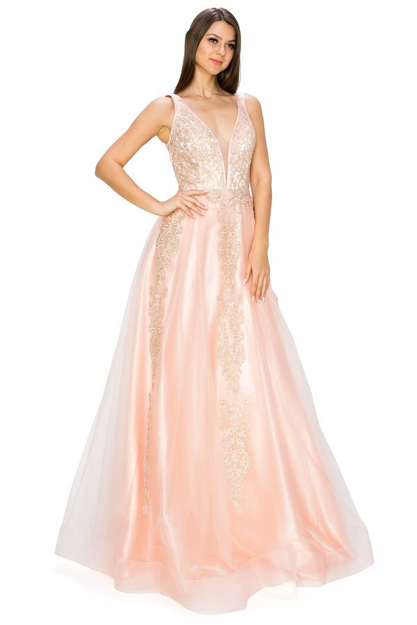 Blush Glitter Floral Lace Tulle Gown by Cinderella Couture USA AS8029J-Blush - Special Occasion/Curves