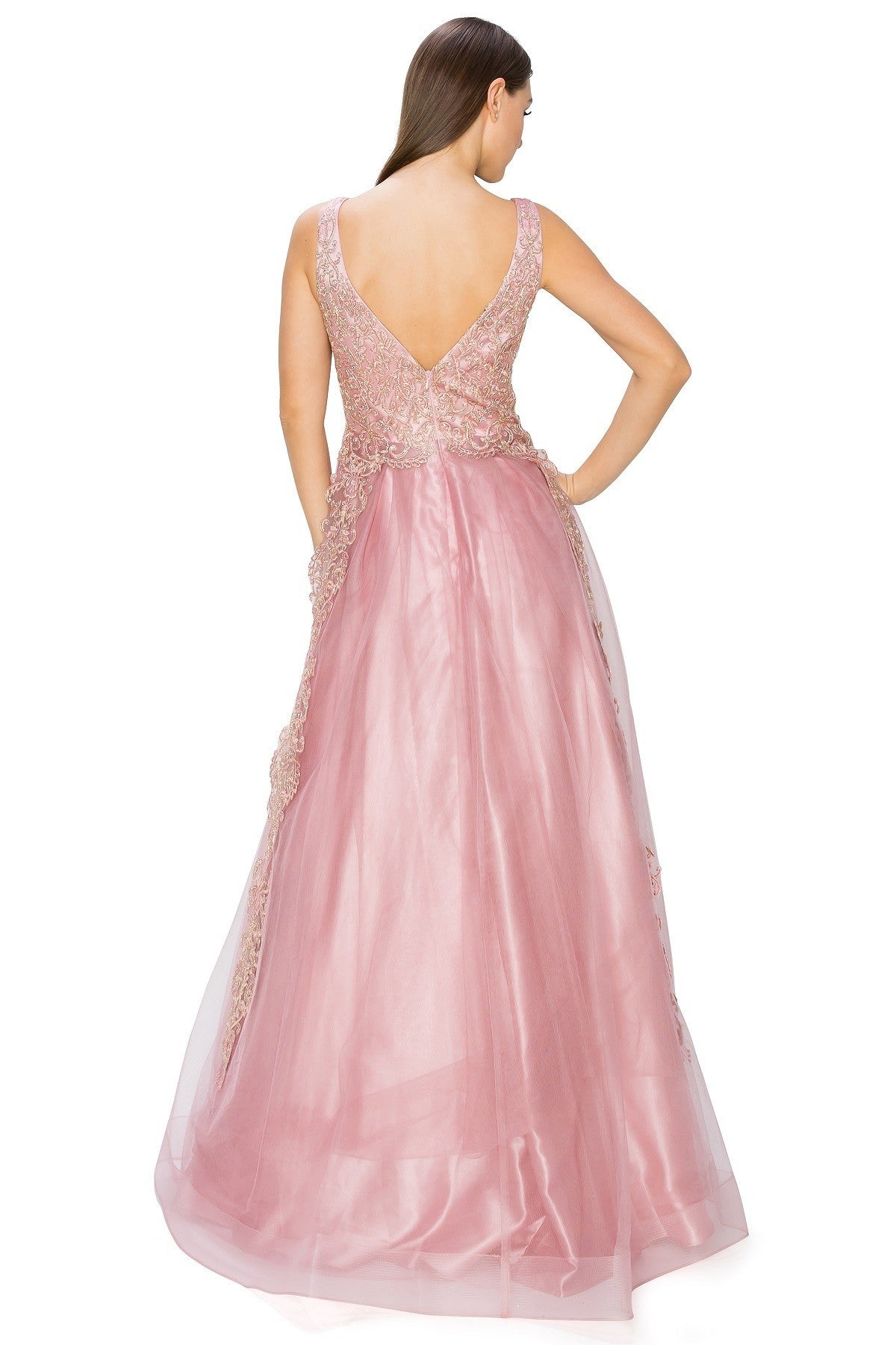 Dusty-Rose Floral Glitter Tulle Dress by Cinderella Couture USA AS8029J-DROSE - Special Occasion/Curves