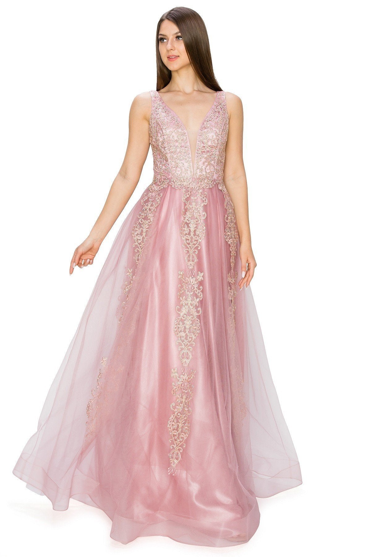 Dusty-Rose Floral Glitter Tulle Dress by Cinderella Couture USA AS8029J-DROSE - Special Occasion/Curves