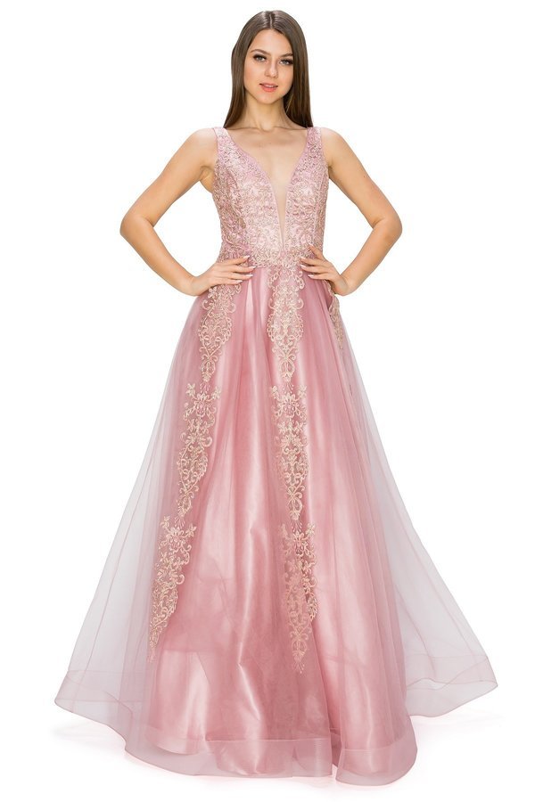 Dusty-Rose Floral Glitter Tulle Dress by Cinderella Couture USA AS8029J-DROSE - Special Occasion/Curves
