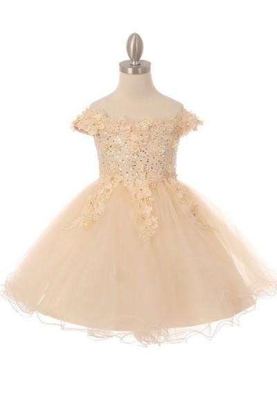 Off the Shoulder Floral Lace Tulle Baby Party Dress by Cinderella Couture USA AS9085B
