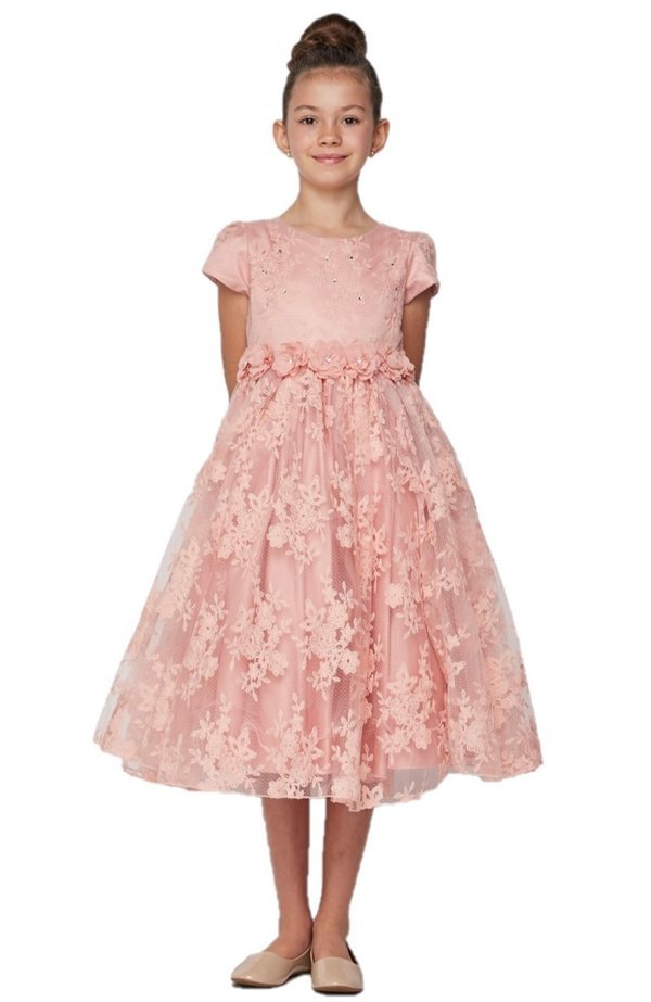 Floral Beaded Satin Lace Cap Sleeve Party Dress by Cinderella Couture USA AS9078