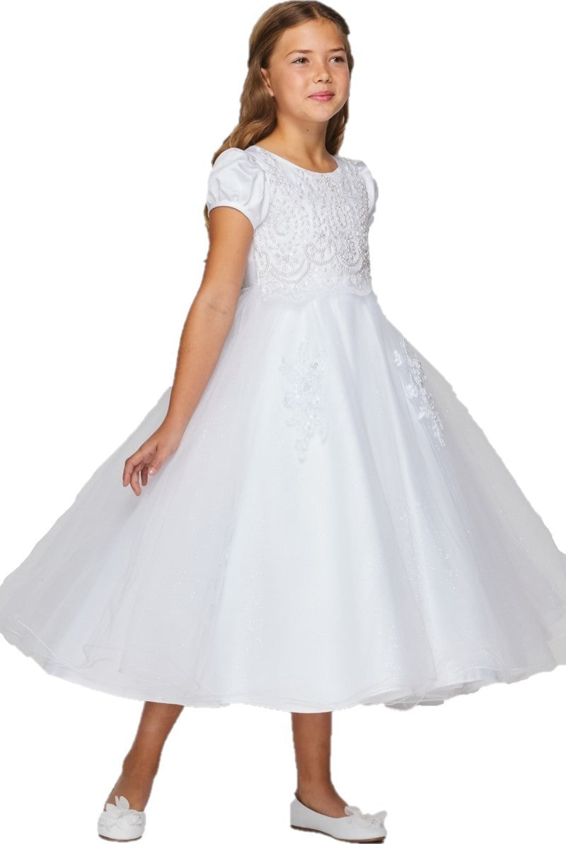 Floral Lace Cap Sleeves Tulle Flower Girl Dress by Cinderella Couture USA AS2011
