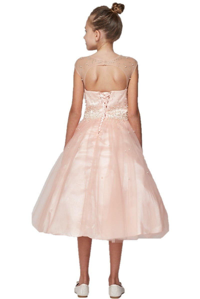 Pearl Bodice Satin Tulle Party Dress by Cinderella Couture USA AS5053