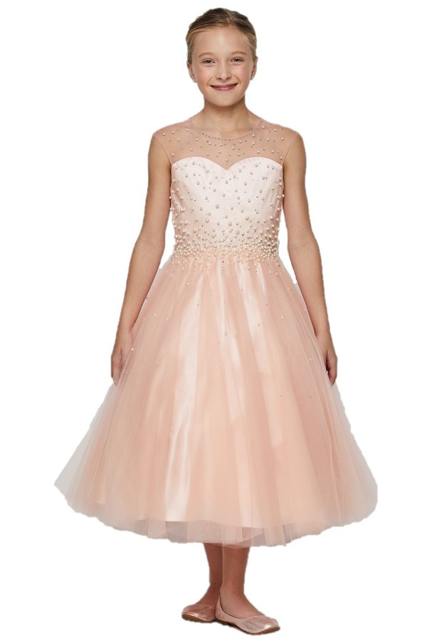 Pearl Bodice Satin Tulle Party Dress by Cinderella Couture USA AS5053