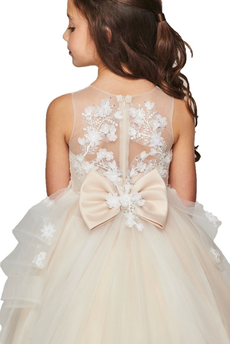 Floral Satin Tulle Flower Girl Dress by Cinderella Couture USA AS5093