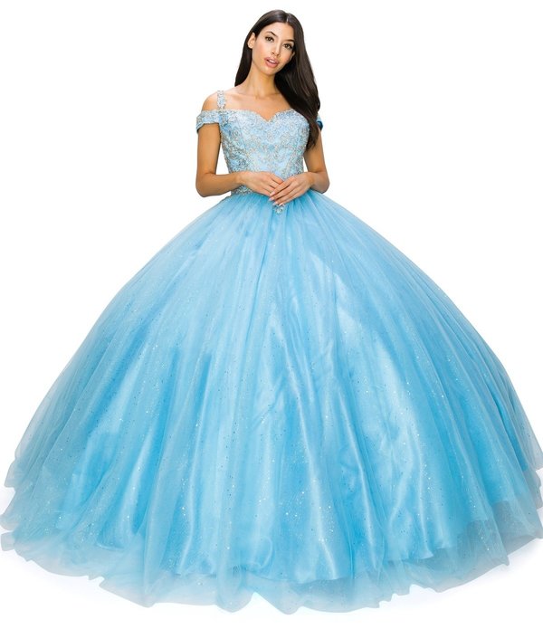 Off the Shoulder Lace Tulle Quinceanera Dress by Cinderella Couture USA AS8028J_BLUE