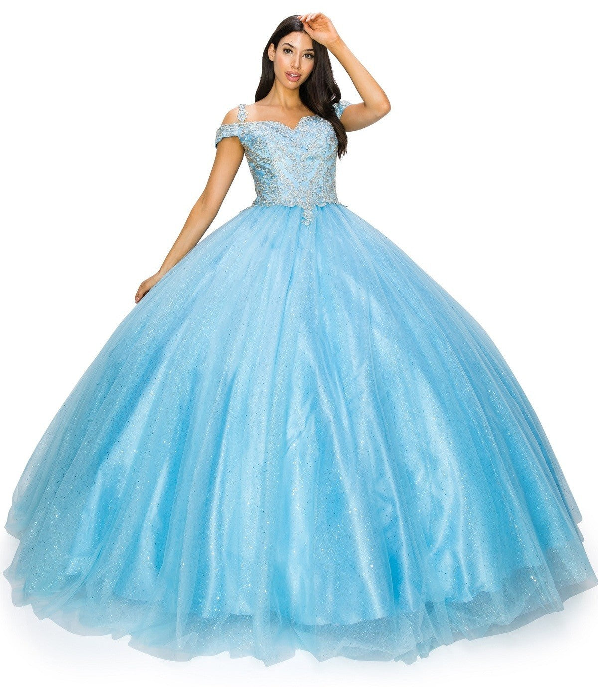 Off the Shoulder Lace Tulle Quinceanera Dress by Cinderella Couture USA AS8028J_BLUE