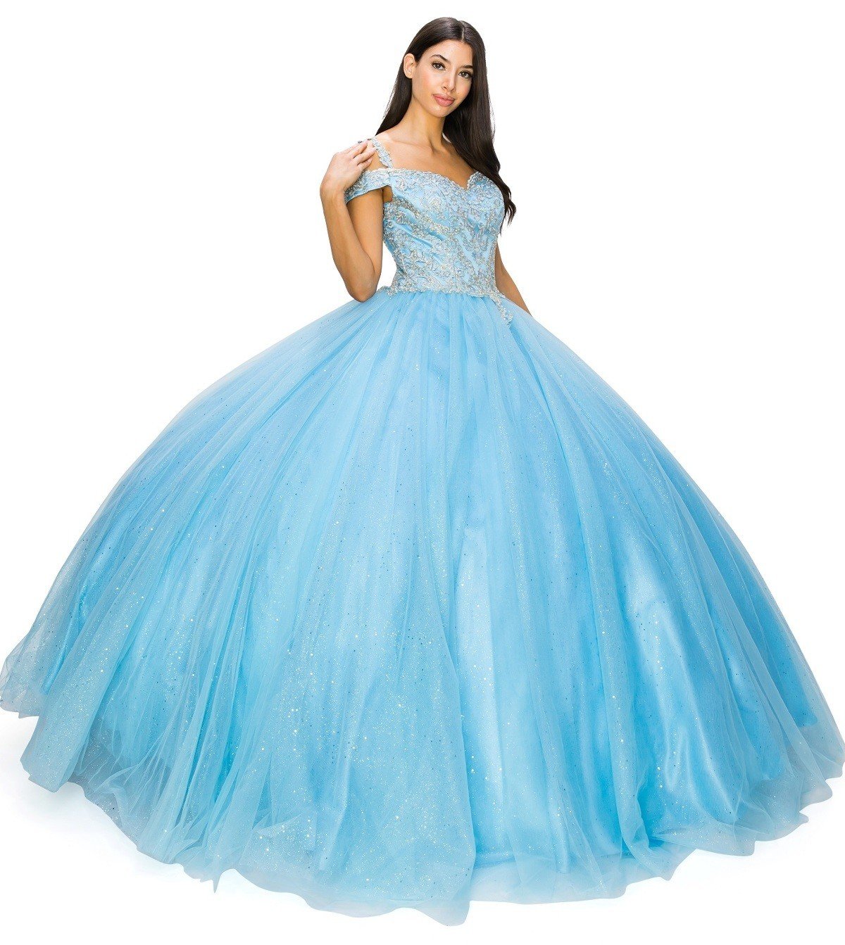 Off the Shoulder Lace Tulle Quinceanera Dress by Cinderella Couture USA AS8028J_BLUE