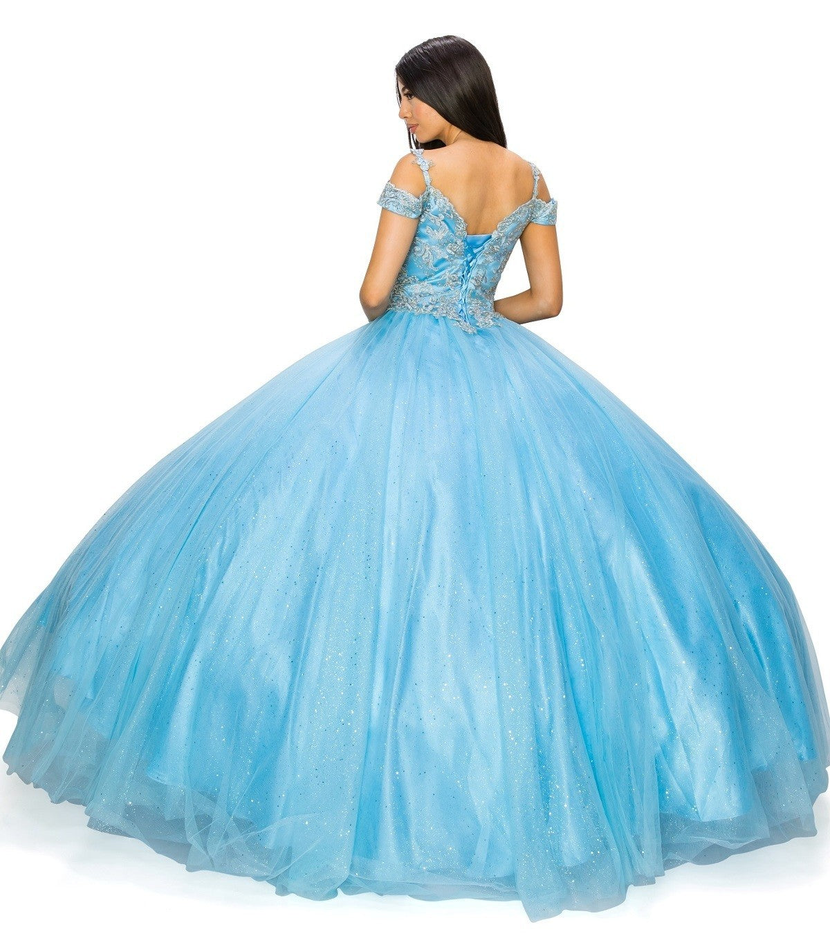 Off the Shoulder Lace Tulle Quinceanera Dress by Cinderella Couture USA AS8028J_BLUE