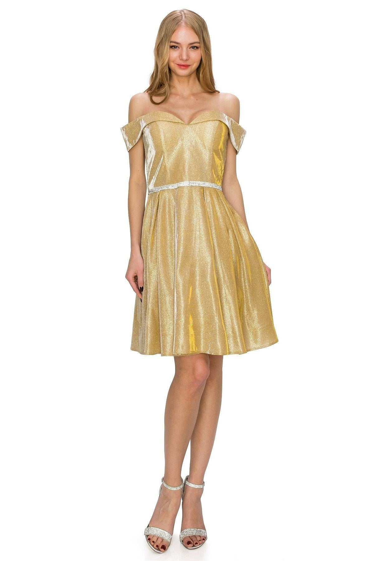 Glitter Metallic Short Party Dress by Cinderella Couture USA AS8012J-GOLD