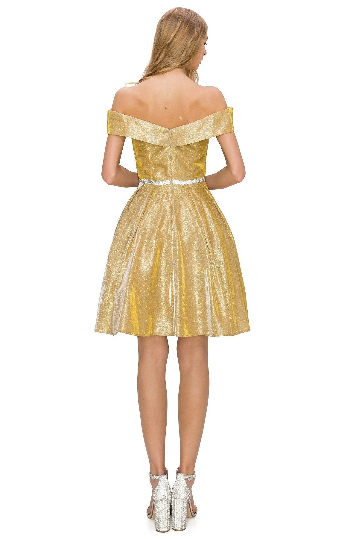 Glitter Metallic Short Party Dress by Cinderella Couture USA AS8012J-GOLD