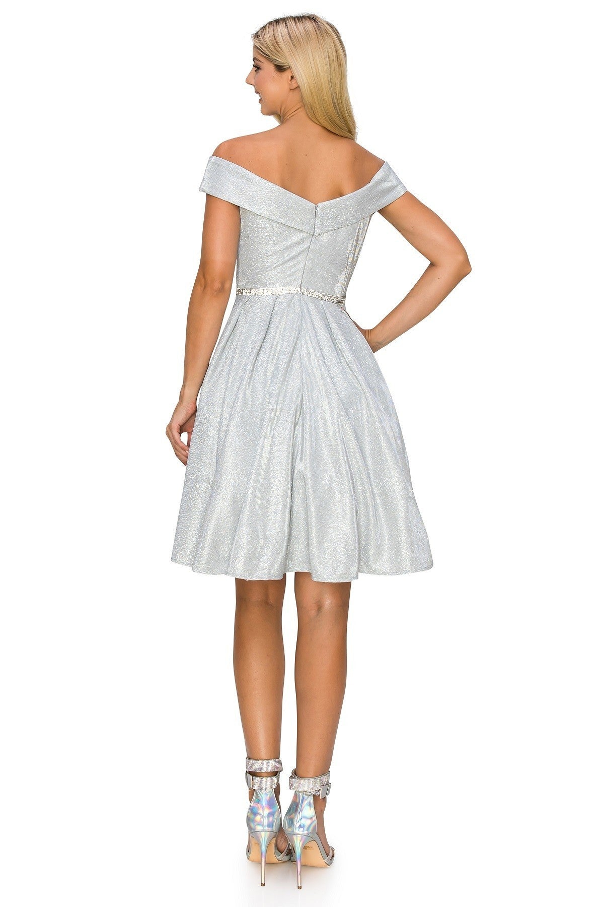 Glitter Metallic Short Party Dress by Cinderella Couture USA AS8012J-SILVER