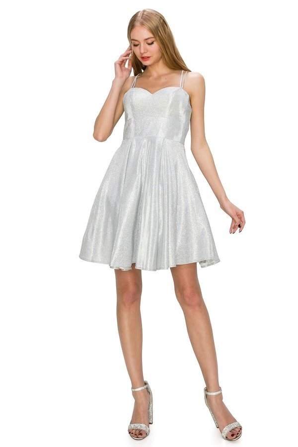 Vestido corto de fiesta brillante PLATA de Cinderella Couture USA AS8 Ariststyles