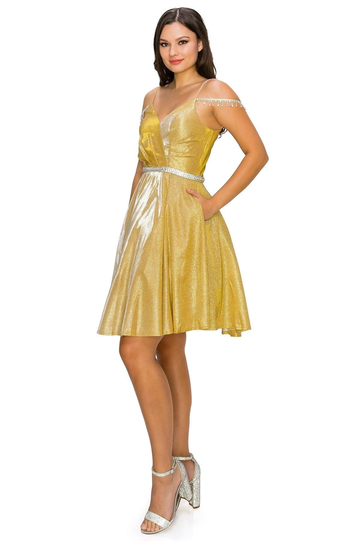 Metallic Glitter Short Party Dress by Cinderella Couture USA AS8014J-GOLD