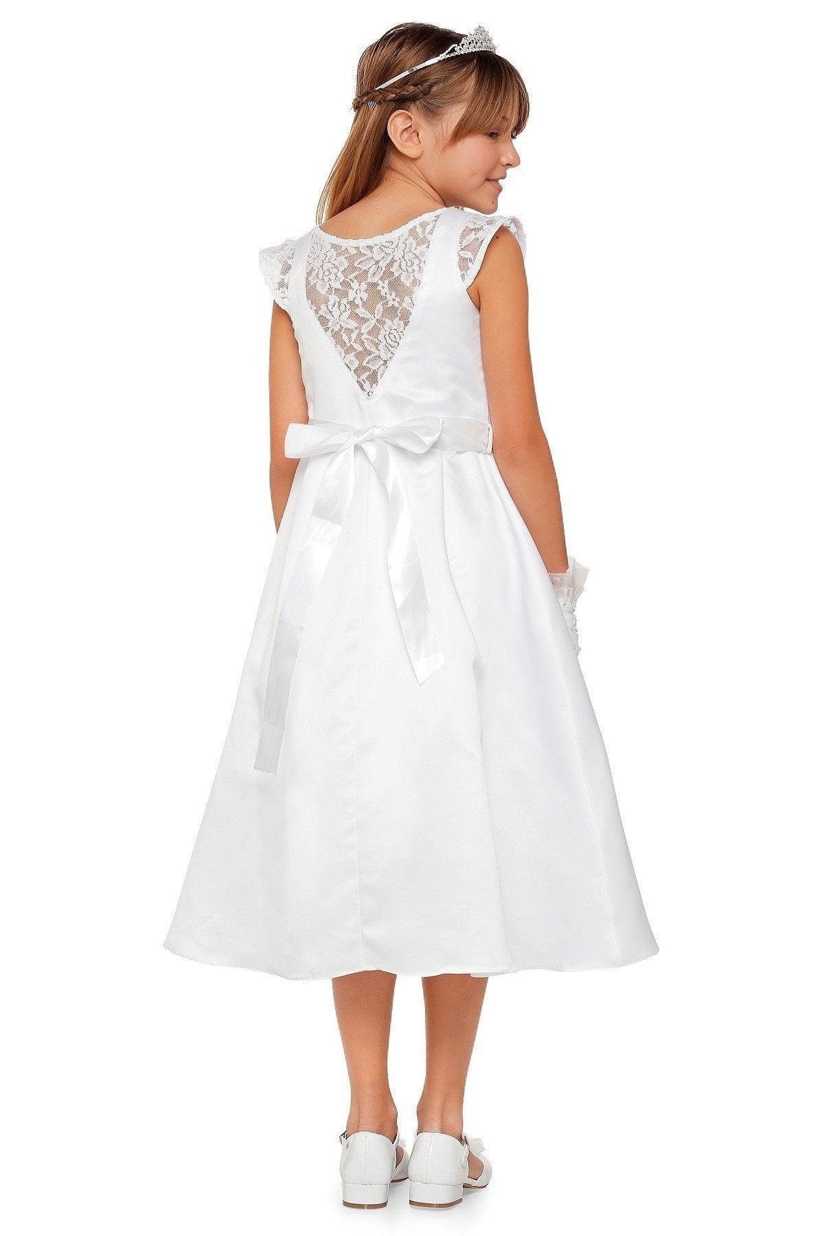 Cap Lace Sleeve Satin Girl Communion Dress by Cinderella Couture USA AS2009
