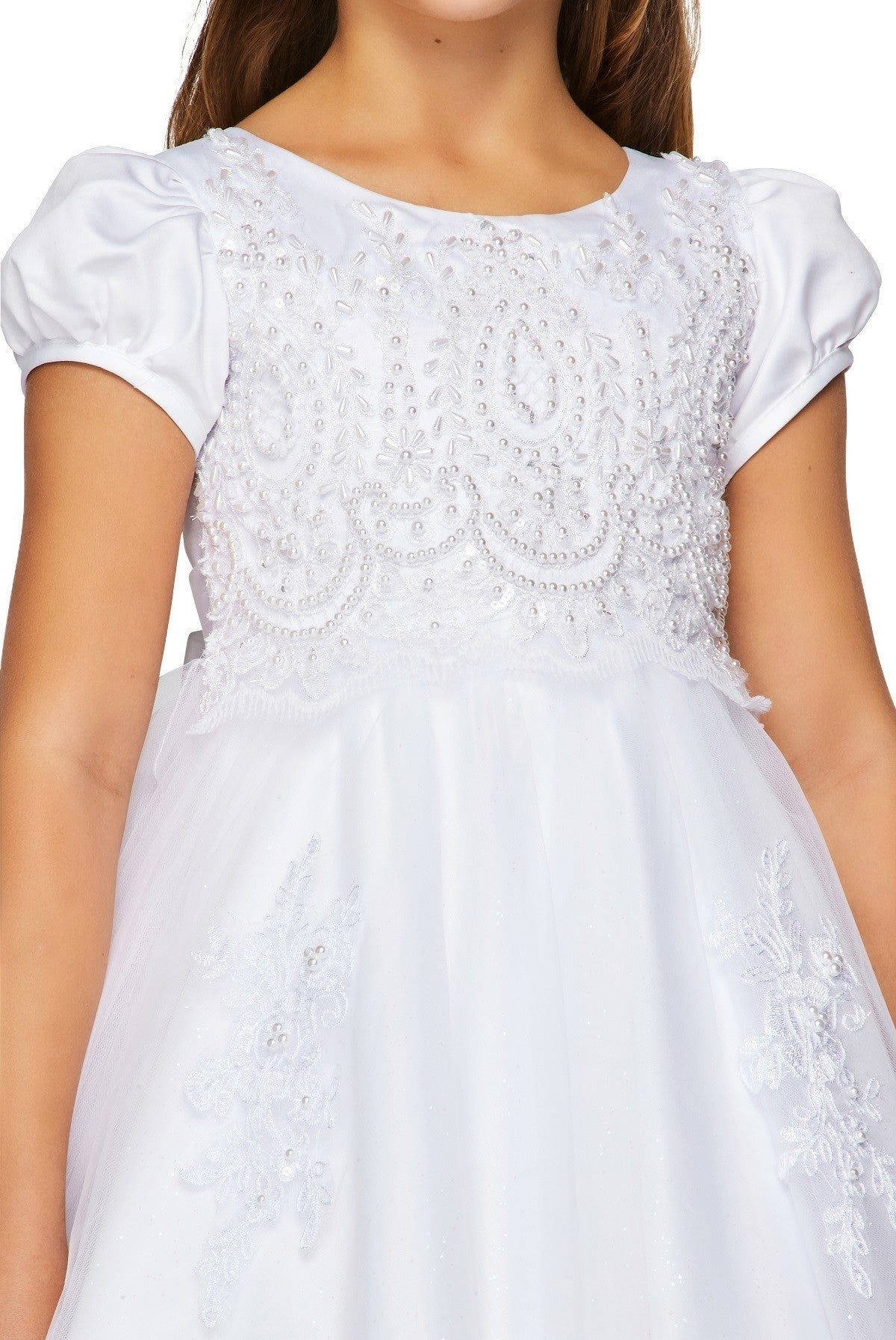 Floral Lace Cap Sleeves Tulle Flower Girl Dress by Cinderella Couture USA AS2011