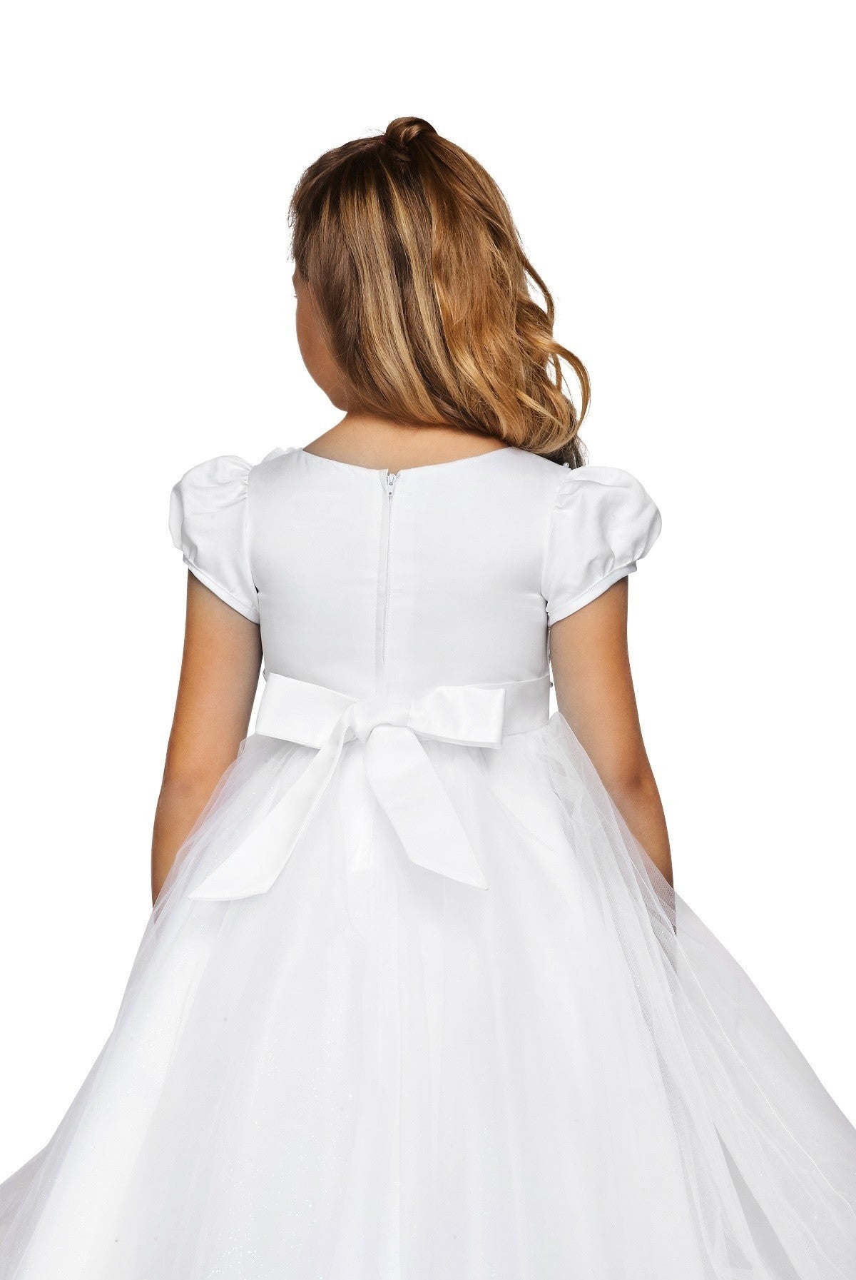 FLoral Stone Cap Sleeve Satin Tulle Flower Girl Dress by Cinderella Couture USA AS2013