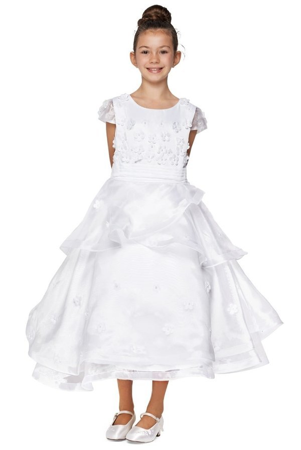 Cap Sleeve Satin Floral Organza Flower Girl Dress by Cinderella Couture USA AS2903