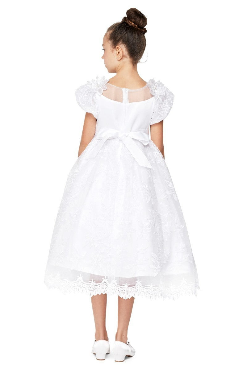 Puff Sleeve Lace Satin Girl Flower Girl Dress by Cinderella Couture USA AS2904