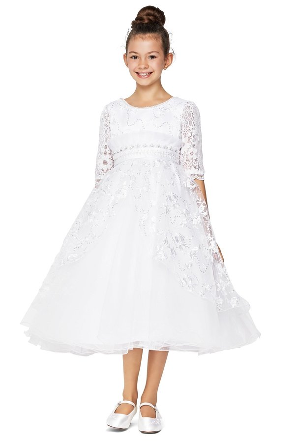 3/4 Sleeve Rhinestone Beaded Flower Girl Dress by Cinderella Couture USA AS2908