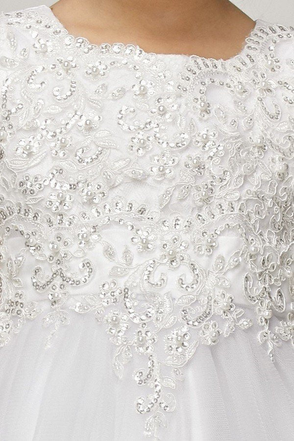 Pearl Sequins Tulle Party Dress with Satin Bow by Cinderella Couture USA AS5008