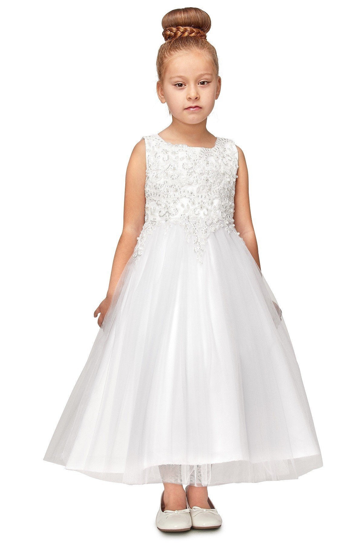 Pearl Sequins Tulle Party Dress with Satin Bow by Cinderella Couture USA AS5008