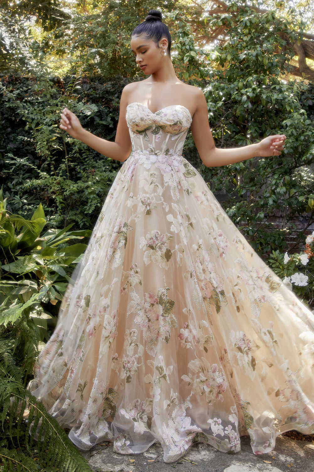Champagne A-Line Corset Printed Gown A1134 - Special Occasion
