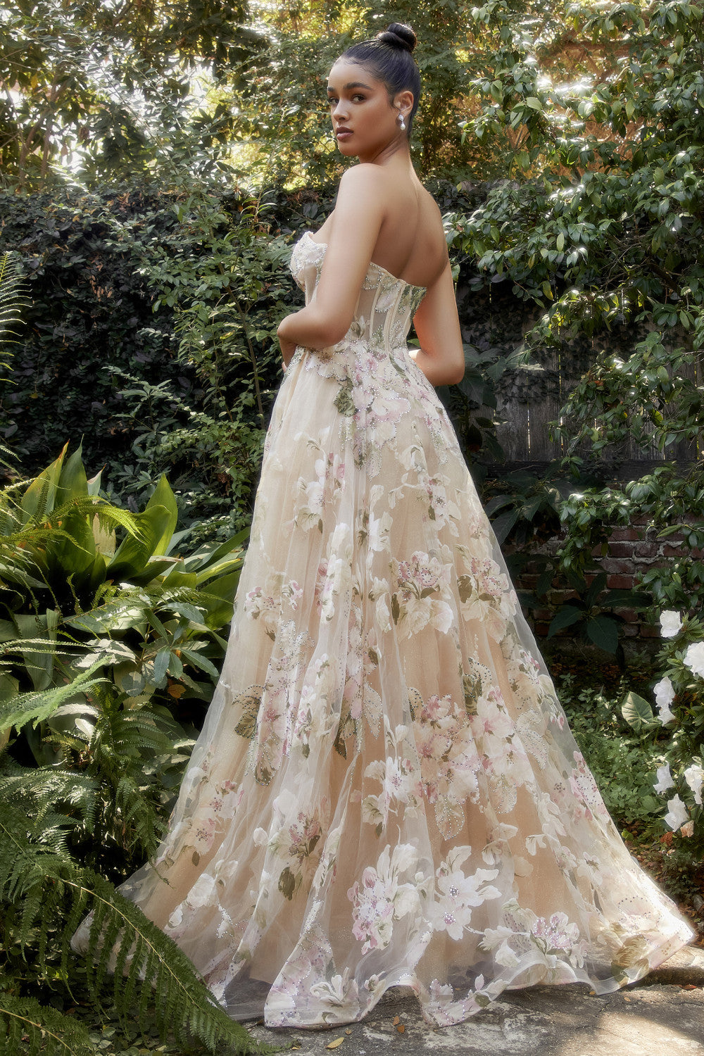 Champagne_1 A-Line Corset Printed Gown A1134 - Special Occasion
