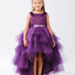 Eggplant Girl Dress with Ruffled Tulle High-Low Dress - AS5658