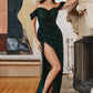 Emerald Fitted Off Shoulder Slit Gown CL03 - Women Evening Formal Gown - Special Occasion