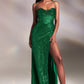 Emerald Glitter Corset Cowl Slit Gown CD254 - Women Evening Formal Gown - Special Occasion