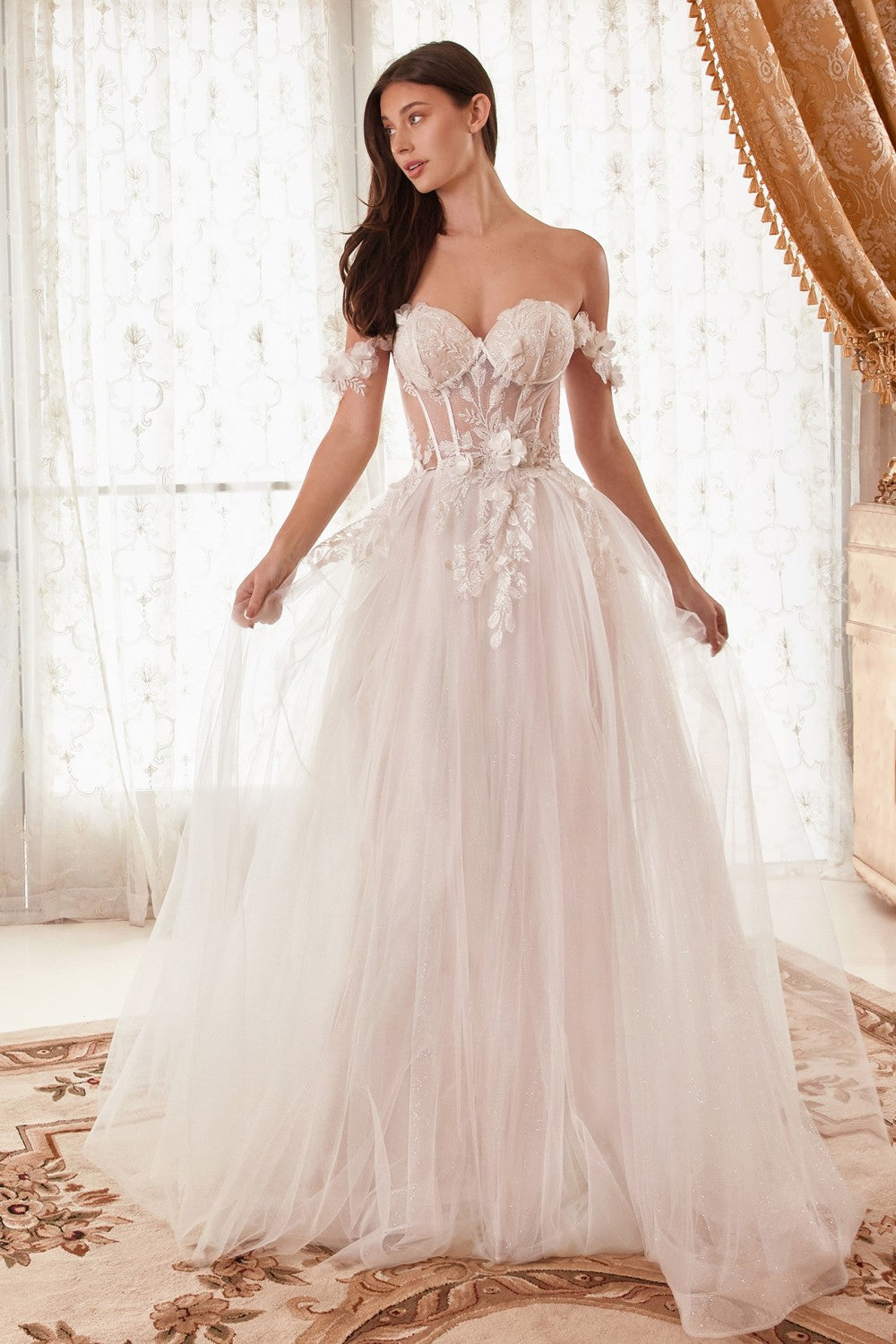 Ladivine WN308 Off-Shoulder 3D Floral Lace Tulle Wedding Gown Online Fast Shipping USA & Canada | Marlas Fashions Ladivine WN308 Off-Shoulder 3D Floral Lace Tulle Wedding Gown Online Fast Shipping USA & Canada | Marlas Fashions