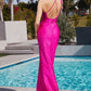 Fuchsia_1 Asymmetrical Satin Glitter Gown CD287 - Women Evening Formal Gown - Special Occasion