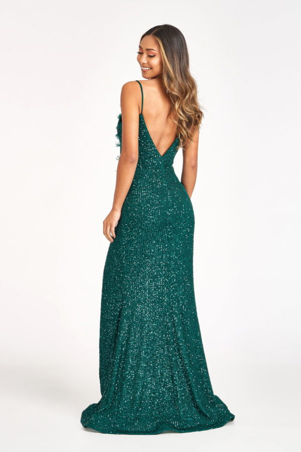Elizabeth K - GL3055 - Sequin V-Neck Mermaid Side Slit Dress - Special Occasion/Curves