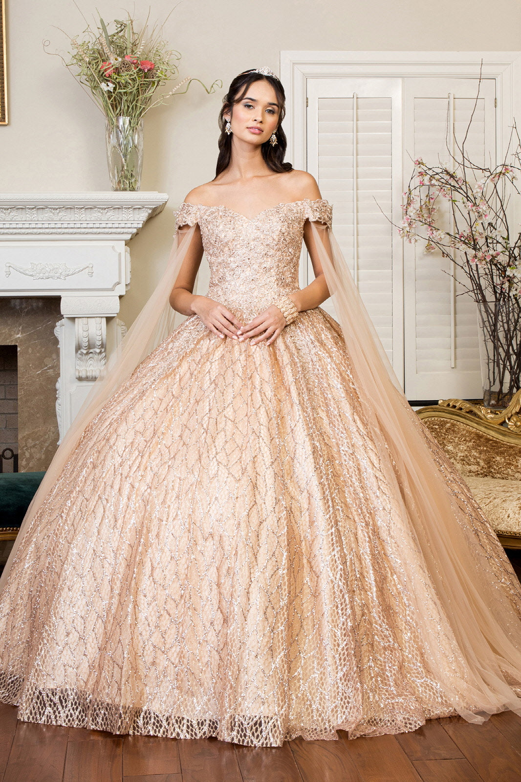 Off-Shoulder Glitter Quinceanera Dress by Elizabeth K - GL1926 Off-Shoulder Glitter Quinceanera Dress by Elizabeth K - GL1926