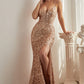 Gold Fitted Sequins Mermaid Gown CH127 - Women Evening Formal Gown - Special Occasion
