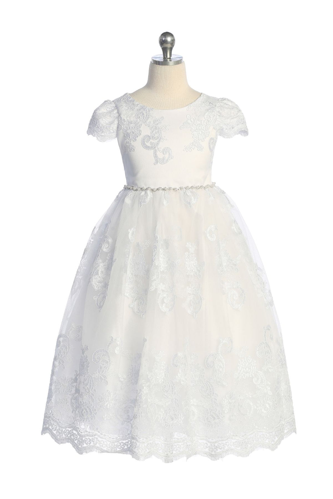 cording dress Cording Embellished Lace Sleeve Long Flower Girl Dress by AS554 Kids Dream